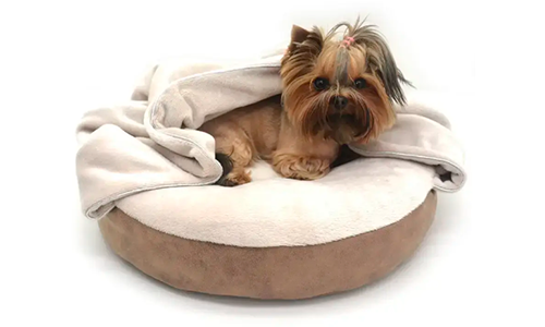Купити лежак пуф круглий коричневий з накидкою Замш для котів і собак
